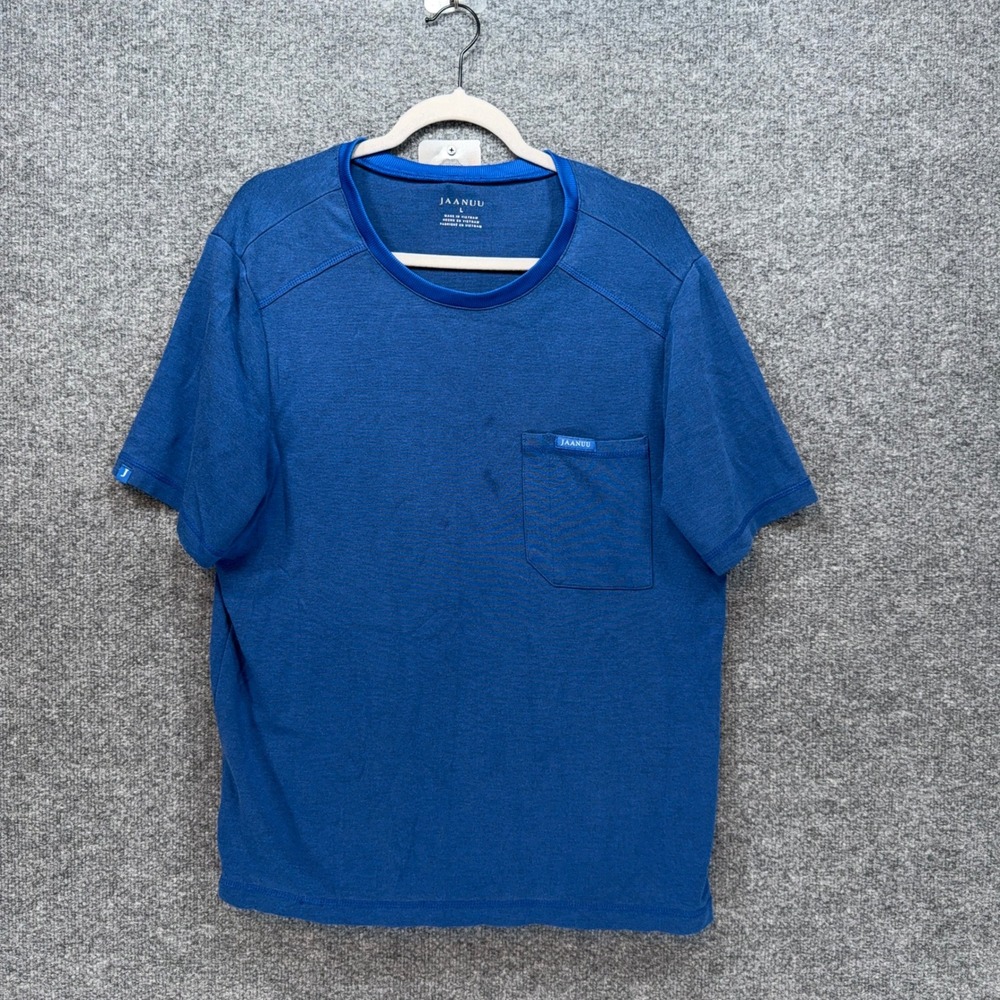Jaanuu Scrub Top Mens Large Blue Chest Pocket Stretch Medical Uniform Nursing